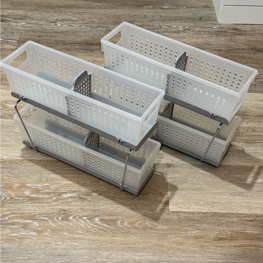 Set of 2 Amazon Clear Gray 2 Tier Mini Multi Purpose Slide Organizers Dividers